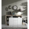 3S. x Home Buffet 2 portes et 3 tiroirs HAMBURG décor chene et laqué blanc Sale