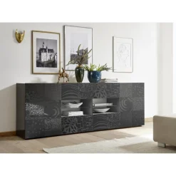 3S. x Home Buffet 2 portes et 4 tiroirs MIRO laqué gris brillant Online