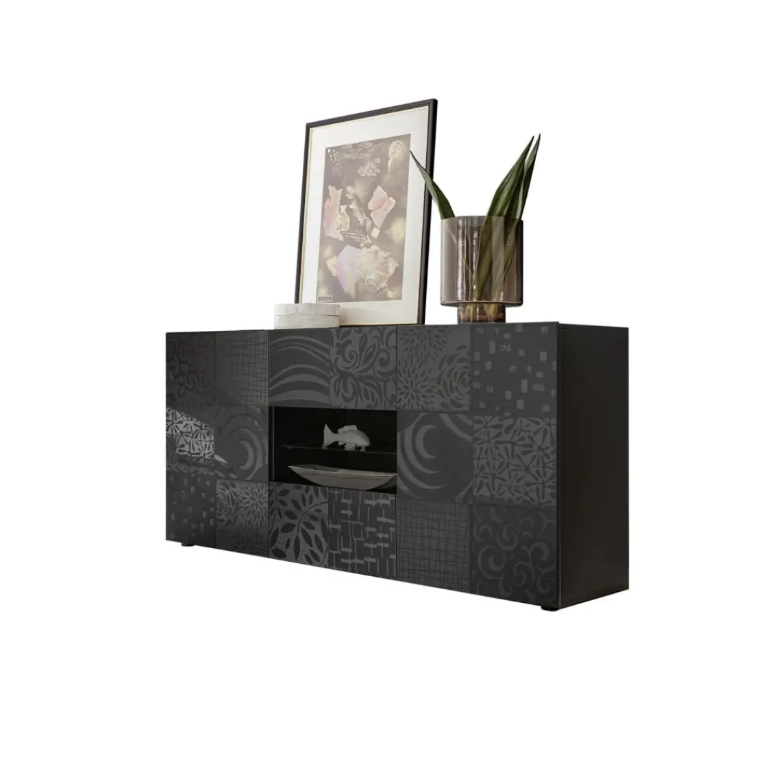 3S. x Home Buffet 2 portes et 2 tiroirs MIRO laqué gris brillant Online