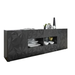 3S. x Home Buffet 2 portes et 4 tiroirs PRISMA laqué anthracite brillant New