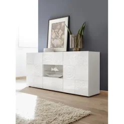 3S. x Home Buffet 2 portes et 2 tiroirs MIRO laqué blanc brillant New