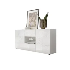 3S. x Home Buffet 2 portes et 2 tiroirs MIRO laqué blanc brillant New