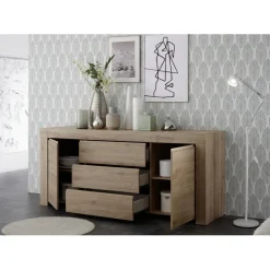 3S. x Home Buffet 2 portes et 3 tiroirs en bois FIRENZE décor chene Best
