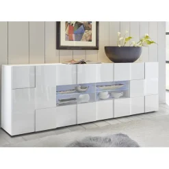 3S. x Home Buffet 2 portes et 4 tiroirs DAMA laqué blanc brillant Discount