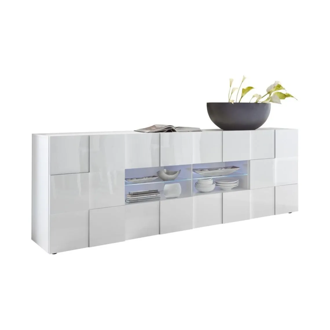 3S. x Home Buffet 2 portes et 4 tiroirs DAMA laqué blanc brillant Discount