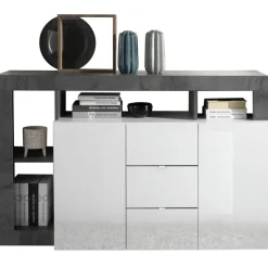3S. x Home Buffet 2 portes et 3 tiroirs HAMBURG laqué blanc et oxyde Online