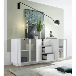 3S. x Home Buffet 4 portes et 3 tiroirs ICE laqué blanc brillant Online