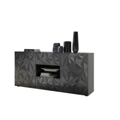 3S. x Home Buffet 2 portes et 2 tiroirs PRISMA laqué anthracite brillant Clearance