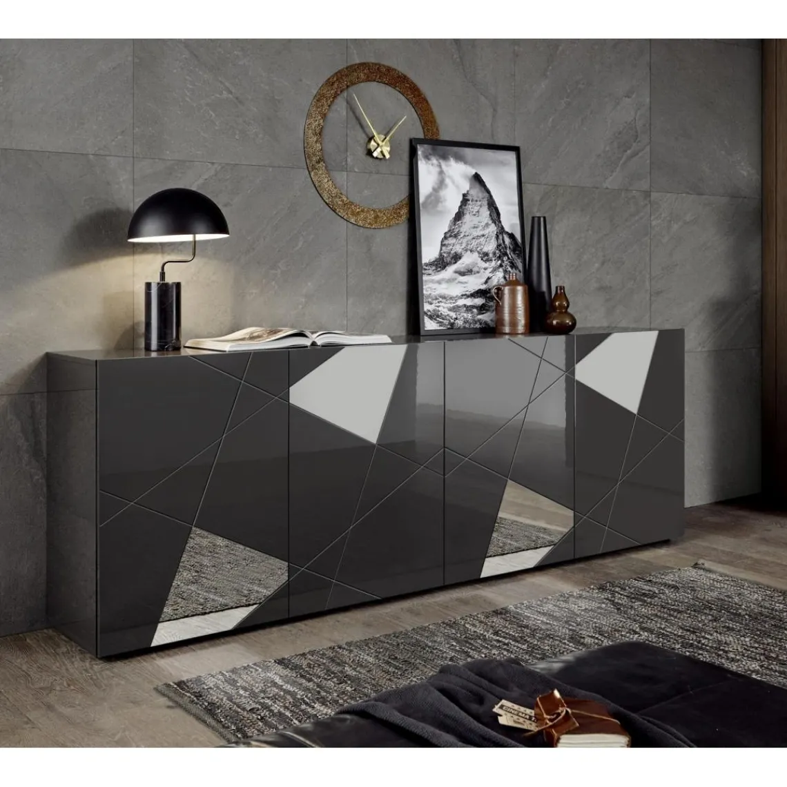 3S. x Home buffet 4 portes gris foncé Sale