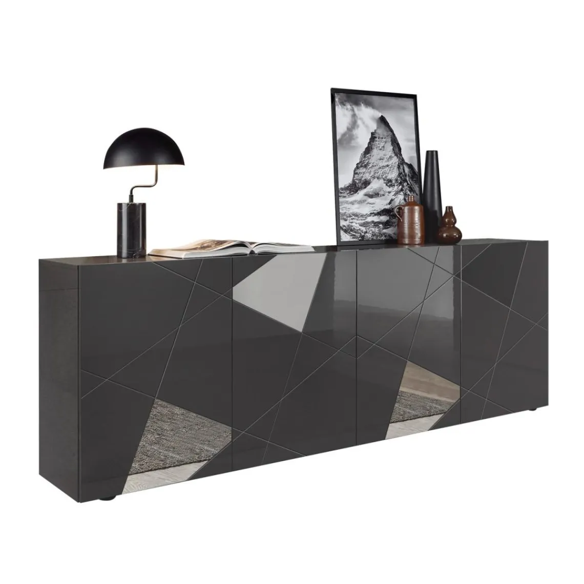 3S. x Home buffet 4 portes gris foncé Sale