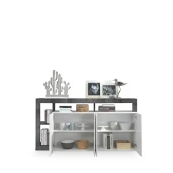 3S. x Home Buffet 4 portes HAMBURG laqué blanc et oxyde