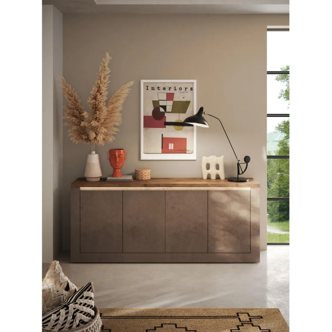 3S. x Home Buffet 4 portes ISCHIA avec éclairage LED intégré Hot