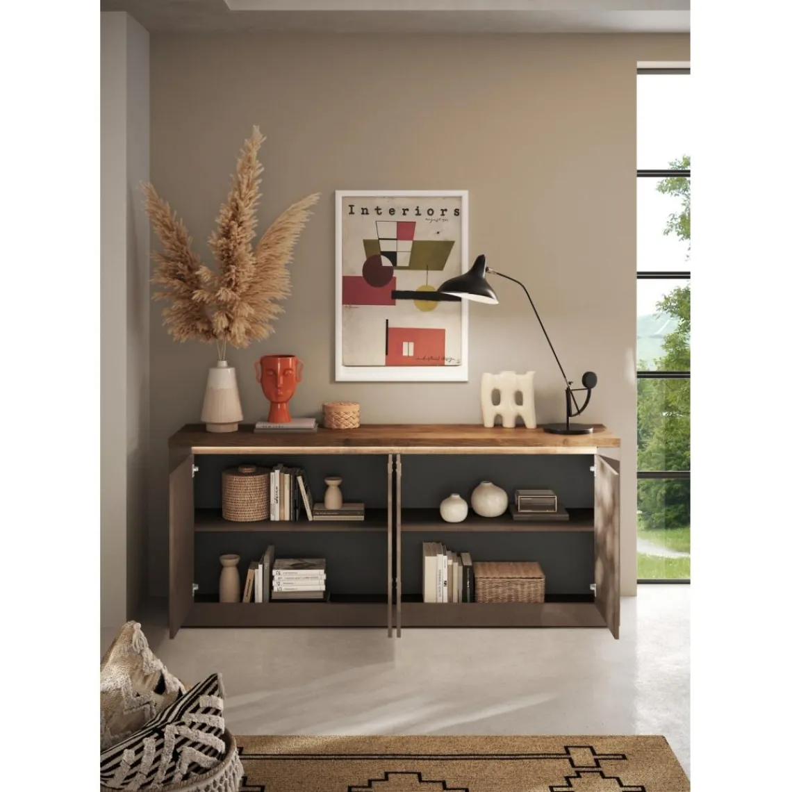 3S. x Home Buffet 4 portes ISCHIA avec éclairage LED intégré Hot