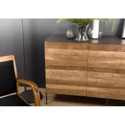 Macabane Buffet 3 Portes MADISON Bois Teck Recyclé Métal Et Pieds Métal