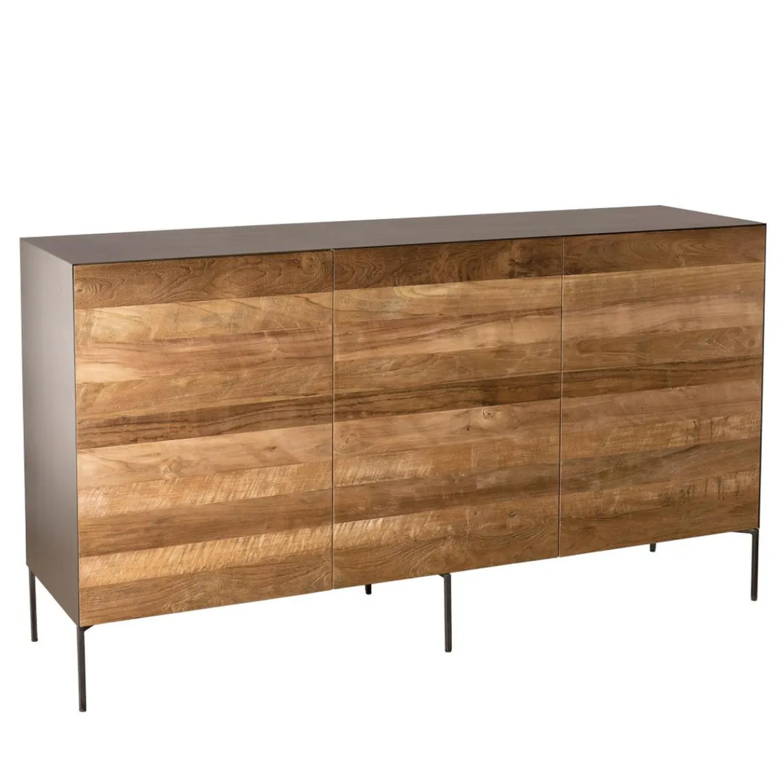 Macabane Buffet 3 Portes MADISON Bois Teck Recyclé Métal Et Pieds Métal