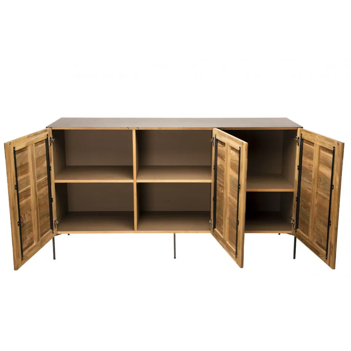 Macabane Buffet 3 Portes MADISON Bois Teck Recyclé Métal Et Pieds Métal
