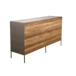 Macabane Buffet 3 Portes MADISON Bois Teck Recyclé Métal Et Pieds Métal