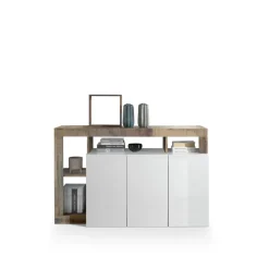 3S. x Home Buffet 3 portes MANGO décor chene et laqué blanc New