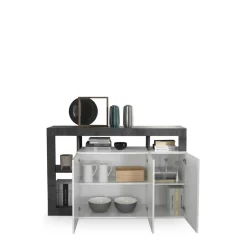 3S. x Home Buffet 3 portes MANGO décor chene et laqué blanc New