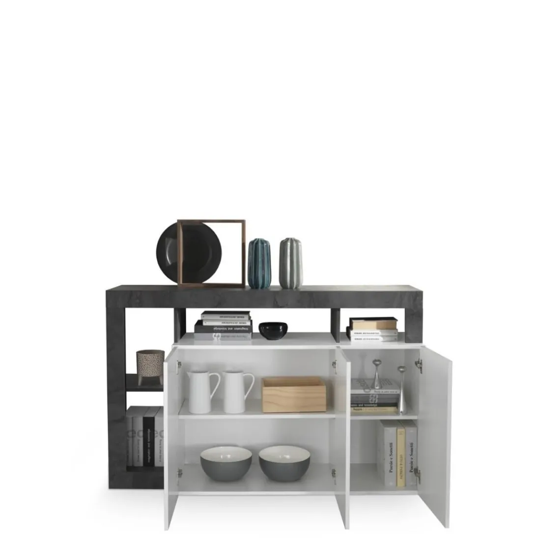 3S. x Home Buffet 3 portes MANGO décor chene et laqué blanc New