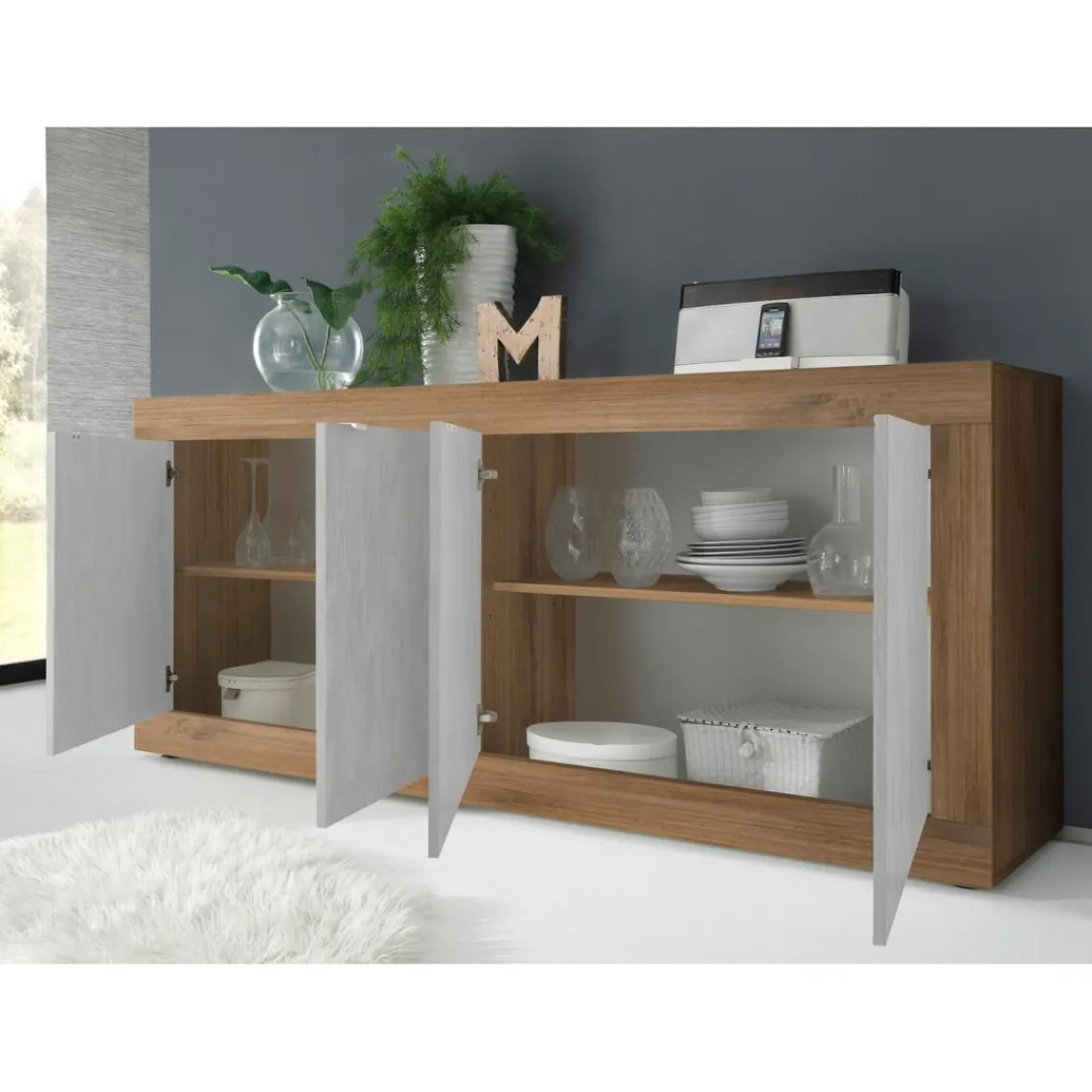 3S. x Home Buffet 4 portes Mercure en panneaux de particules Outlet