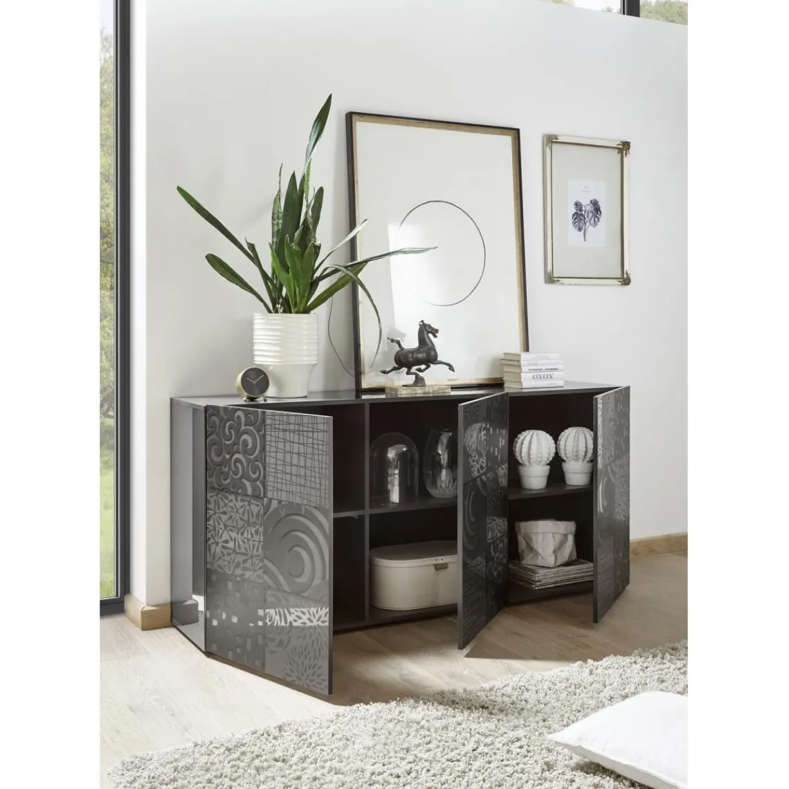 3S. x Home Buffet 3 portes MIRO laqué gris brillant Discount