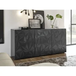 3S. x Home Buffet 3 portes PRISMA laqué anthracite brillant
