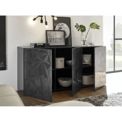 3S. x Home Buffet 3 portes PRISMA laqué anthracite brillant