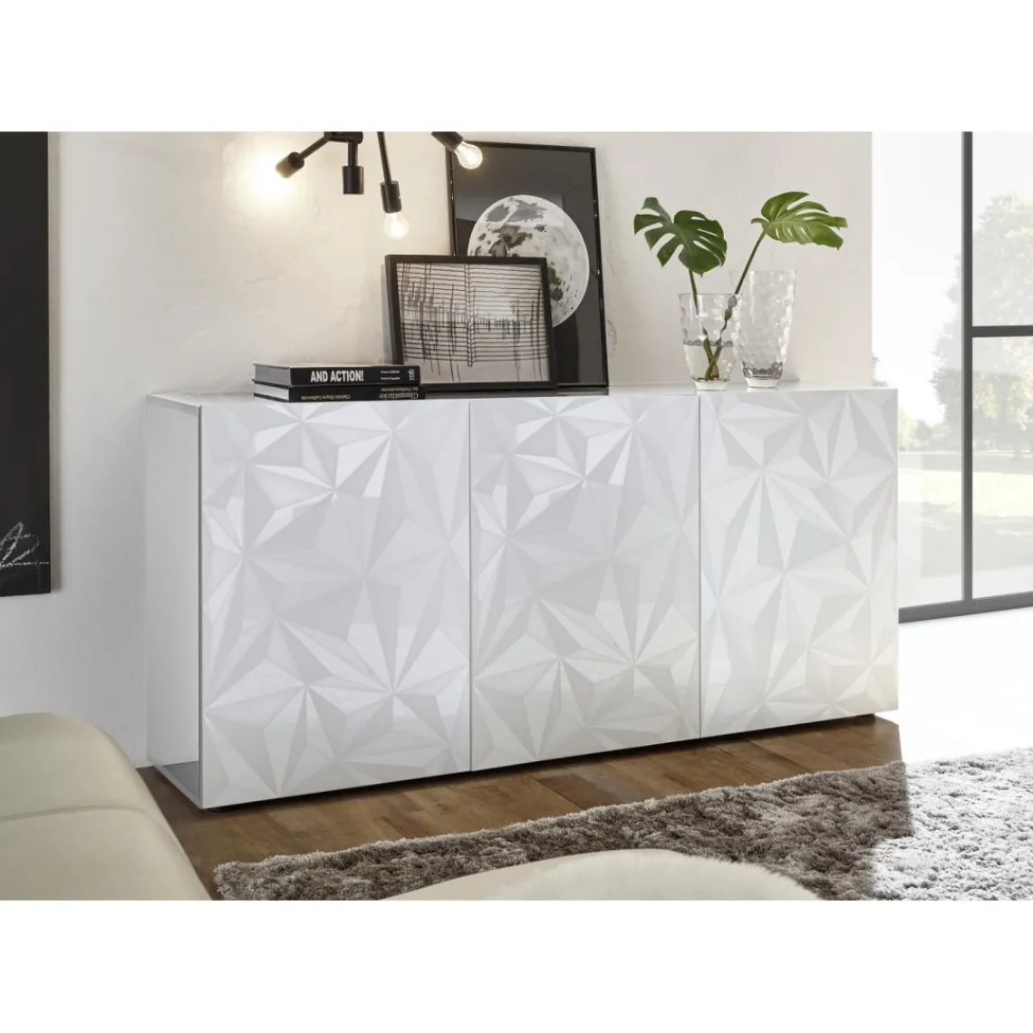 3S. x Home Buffet 3 portes PRISMA laqué blanc brillant Outlet