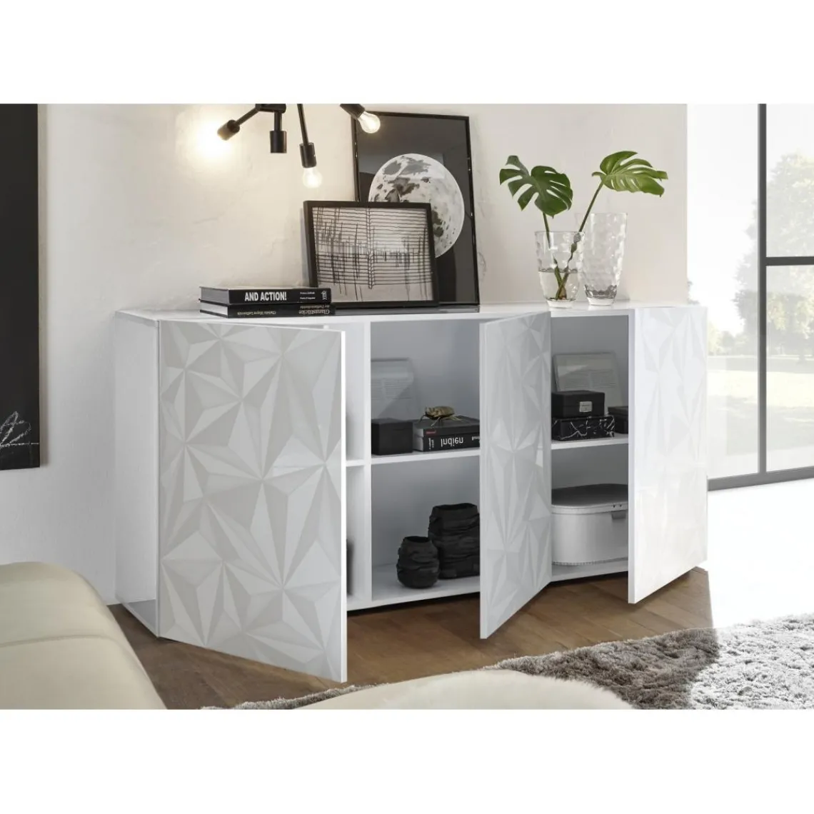 3S. x Home Buffet 3 portes PRISMA laqué blanc brillant Outlet