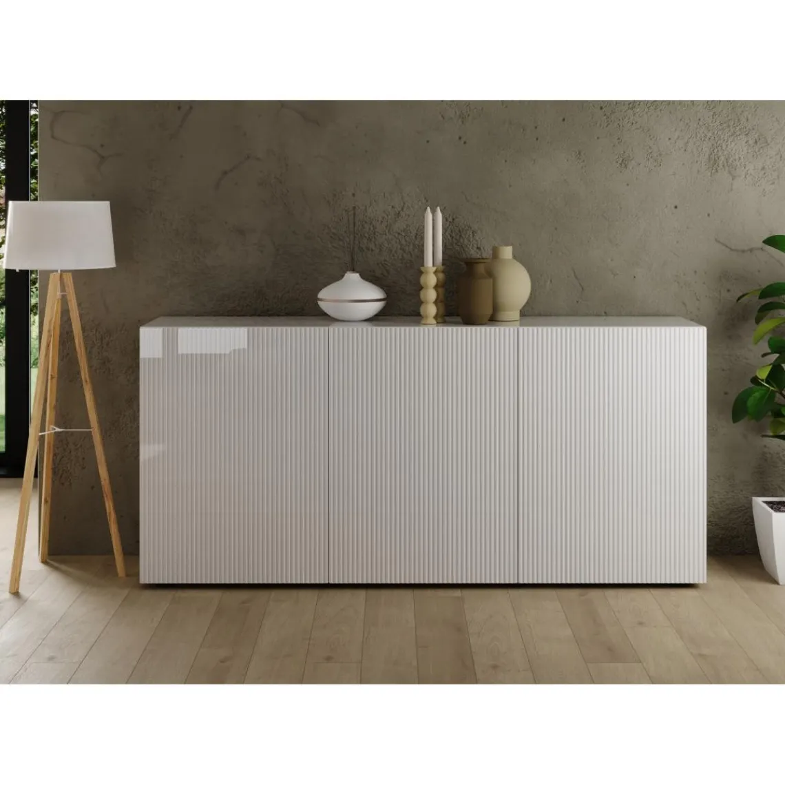 3S. x Home Buffet 3 portes RIO blanc laqué brillant Outlet