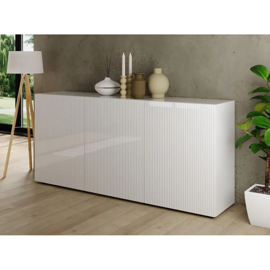 3S. x Home Buffet 3 portes RIO blanc laqué brillant Outlet