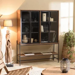 Macabane Buffet 4 portes vitrées 6 étagères 1 niche Outlet