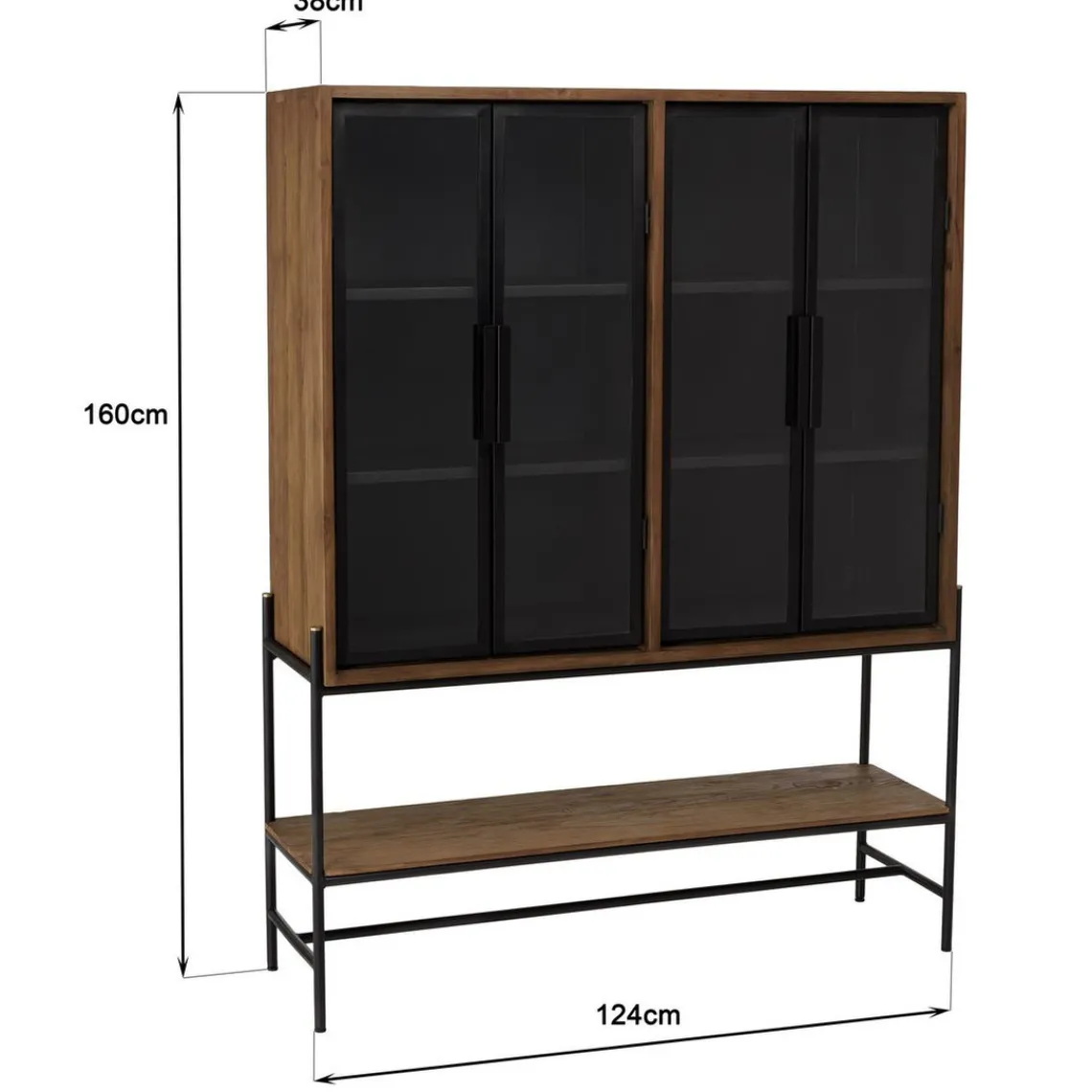 Macabane Buffet 4 portes vitrées 6 étagères 1 niche Outlet