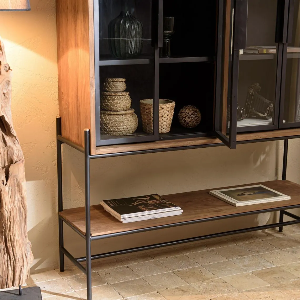 Macabane Buffet 4 portes vitrées 6 étagères 1 niche Outlet