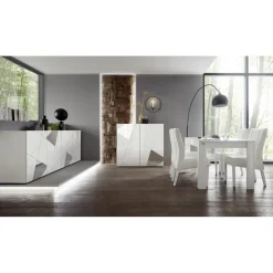3S. x Home Buffet 4 portes VITTORIA blanc laqué avec sérigraphie Clearance
