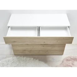 3S. x Home Buffet 1 tiroir et 1 abattant SORANO blanc et facades décor chene Hot