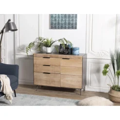 Macabane Buffet 3 tiroirs 1 porte teck et pieds métal CARLA Online