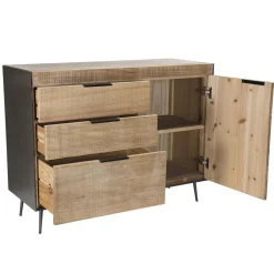 Macabane Buffet 3 tiroirs 1 porte teck et pieds métal CARLA Online