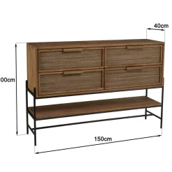 Macabane Buffet 4 tiroirs 1 étagère en bois de teck recyclé Best