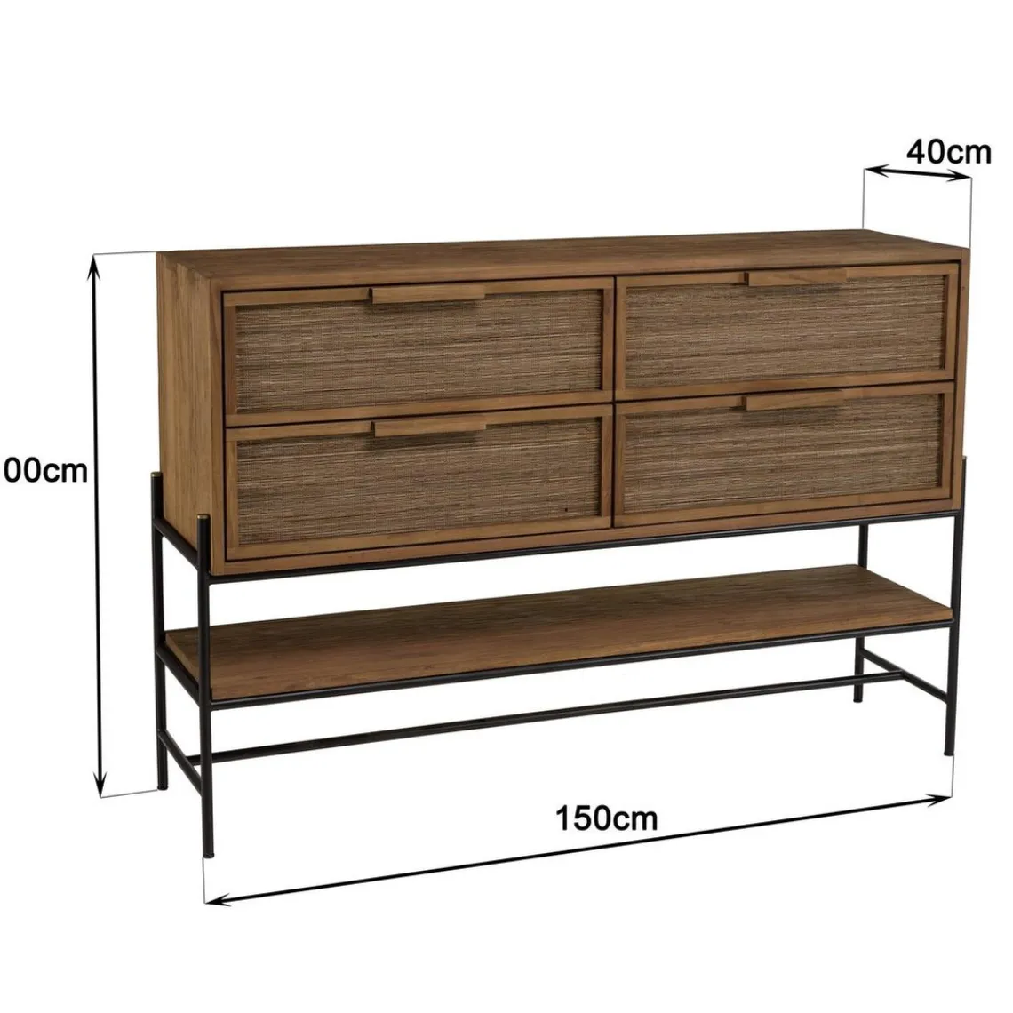 Macabane Buffet 4 tiroirs 1 étagère en bois de teck recyclé Best