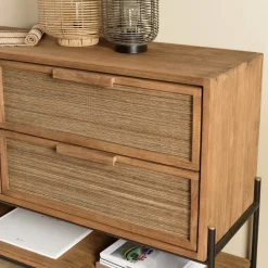 Macabane Buffet 4 tiroirs 1 étagère en bois de teck recyclé Best