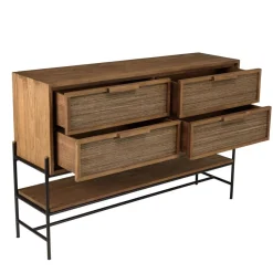 Macabane Buffet 4 tiroirs 1 étagère en bois de teck recyclé Best