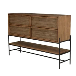 Macabane Buffet 4 tiroirs 1 étagère en bois de teck recyclé Best