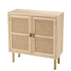 Macabane Buffet ALINE 2 Portes Toile De Jute Pieds Métal Doré Clearance
