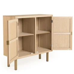 Macabane Buffet ALINE 2 Portes Toile De Jute Pieds Métal Doré Clearance