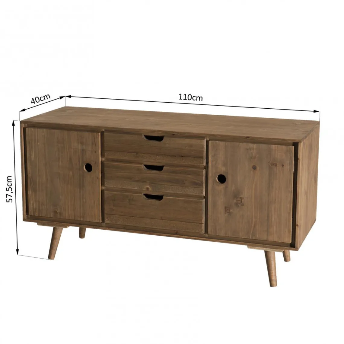 Macabane Buffet ANDY Scandi Bois 2 Portes 3 Tiroirs Sapin New