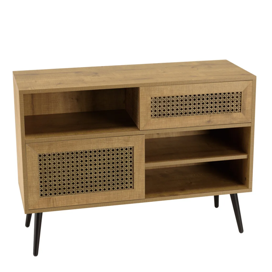 Macabane Buffet bas marron 3 niches 2 portes effet cannage pieds métal CHARLIE Outlet
