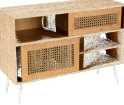 Macabane Buffet bas marron 3 niches 2 portes effet cannage pieds métal CHARLIE Outlet