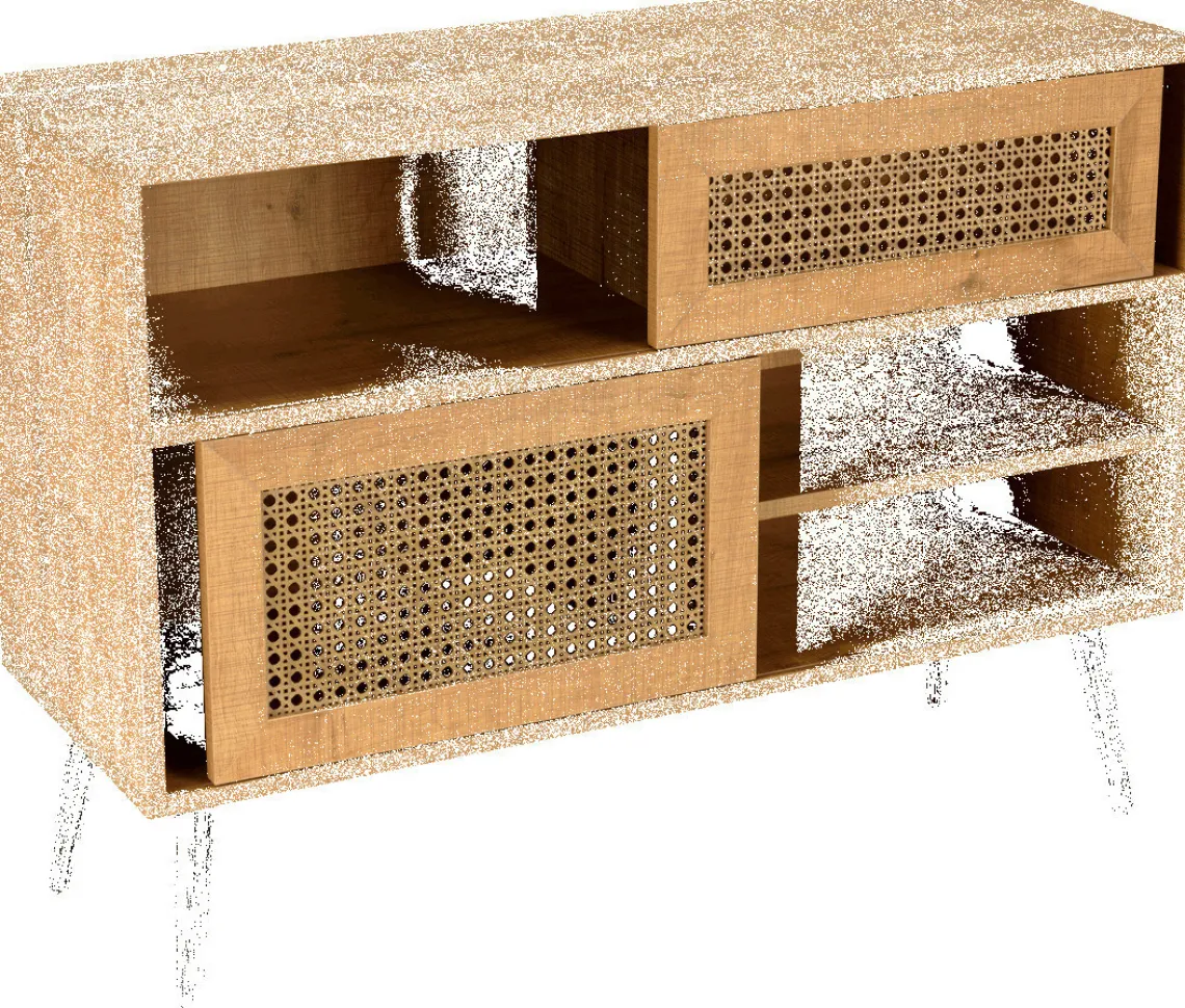 Macabane Buffet bas marron 3 niches 2 portes effet cannage pieds métal CHARLIE Outlet